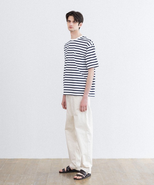 FIDELITY（フィデリティ）の「BORDER S/S CREW / 半袖ボーダークルーネックシャツ（Tシャツ/カットソー・メンズ・ブルー/オフホワイト/ダークネイビー/イエロー/キナリ/チャコール・X-LARGE/LARGE/MEDIUM）」の19枚目の写真