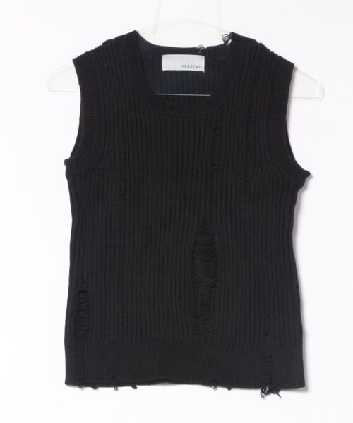 TITE IN THE STORE（ティテ　インザ　ストア）の「【VERSEAU/ヴェルソー】ダメージノースリニットプルオーバー（ニット/セーター・レディース・オフホワイト/ブラック・38）」の7枚目の写真