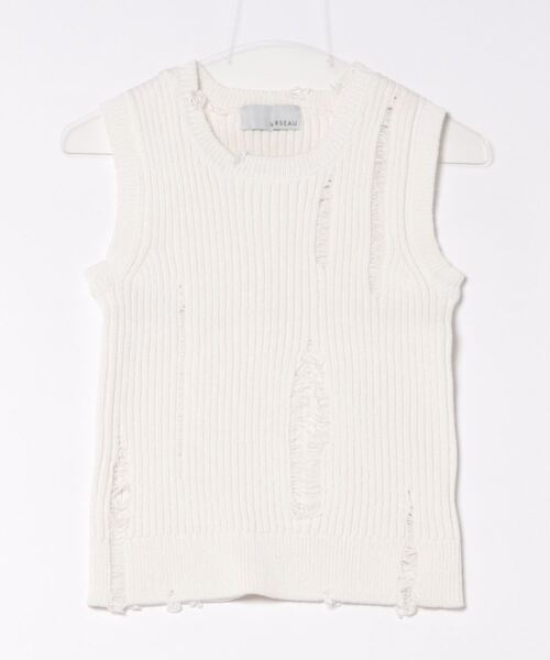TITE IN THE STORE（ティテ　インザ　ストア）の「【VERSEAU/ヴェルソー】ダメージノースリニットプルオーバー（ニット/セーター・レディース・オフホワイト/ブラック・38）」の8枚目の写真