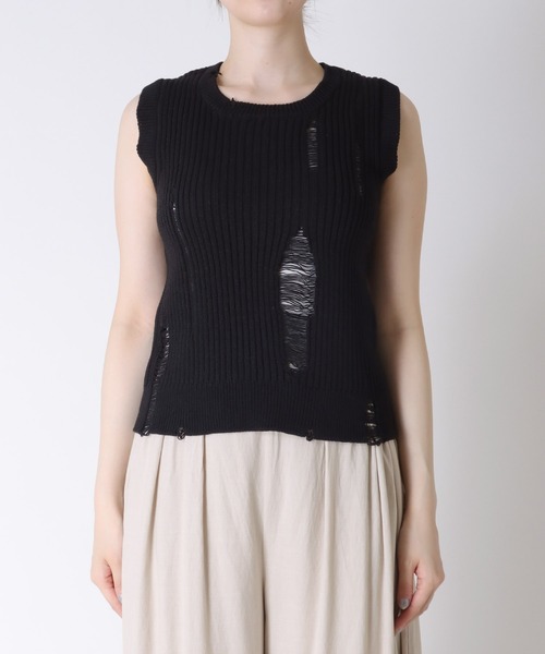 TITE IN THE STORE（ティテ　インザ　ストア）の「【VERSEAU/ヴェルソー】ダメージノースリニットプルオーバー（ニット/セーター・レディース・オフホワイト/ブラック・38）」の18枚目の写真