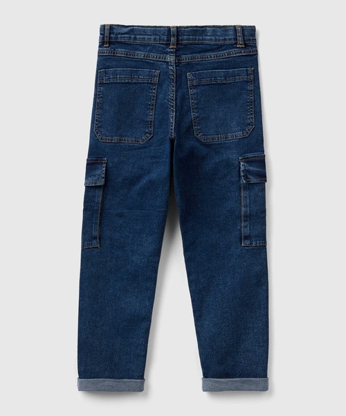BENETTON (UNITED COLORS OF BENETTON)(ベネトンユナイテッドカラーズオブベネトン)の「キッズストレッチストーンウォッシュロールアップスリムカーゴデニムパンツB(デニムパンツ・キッズ・インディゴブルー・X-LARGE/LARGE/MEDIUM/SMALL)」の4枚目の写真