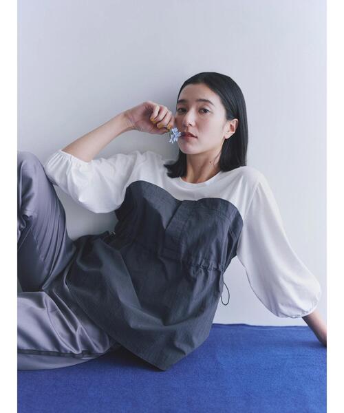 Samansa Mos2 blue（サマンサモスモスブルー）の「ドッキングドロストプルオーバー（Tシャツ/カットソー・レディース・キナリ/ブラック/チャコールグレー・F）」の3枚目の写真