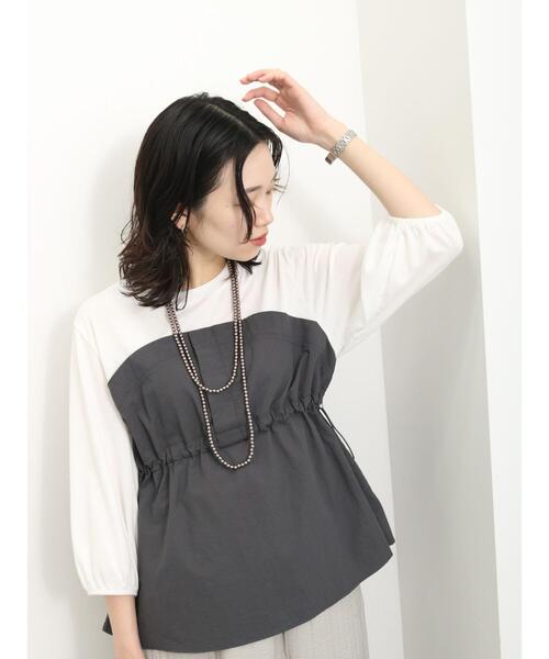 Samansa Mos2 blue（サマンサモスモスブルー）の「ドッキングドロストプルオーバー（Tシャツ/カットソー・レディース・キナリ/ブラック/チャコールグレー・F）」の10枚目の写真