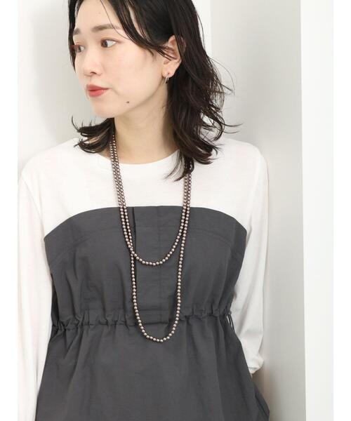 Samansa Mos2 blue（サマンサモスモスブルー）の「ドッキングドロストプルオーバー（Tシャツ/カットソー・レディース・キナリ/ブラック/チャコールグレー・F）」の9枚目の写真