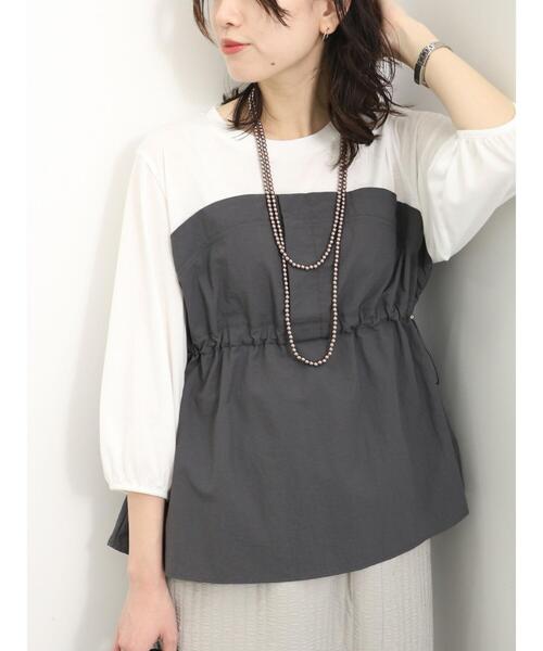 Samansa Mos2 blue（サマンサモスモスブルー）の「ドッキングドロストプルオーバー（Tシャツ/カットソー・レディース・キナリ/ブラック/チャコールグレー・F）」の8枚目の写真