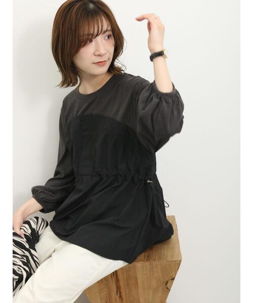 Samansa Mos2 blue（サマンサモスモスブルー）の「ドッキングドロストプルオーバー（Tシャツ/カットソー・レディース・キナリ/ブラック/チャコールグレー・F）」の4枚目の写真