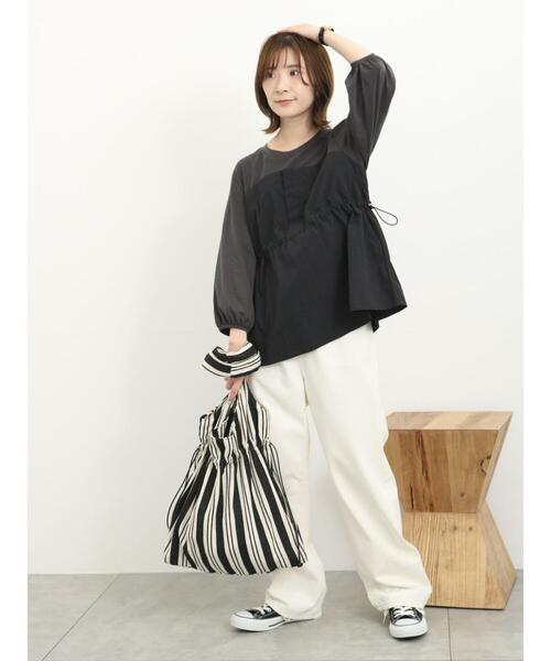 Samansa Mos2 blue（サマンサモスモスブルー）の「ドッキングドロストプルオーバー（Tシャツ/カットソー・レディース・キナリ/ブラック/チャコールグレー・F）」の21枚目の写真