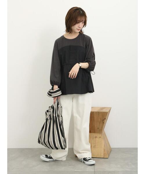 Samansa Mos2 blue（サマンサモスモスブルー）の「ドッキングドロストプルオーバー（Tシャツ/カットソー・レディース・キナリ/ブラック/チャコールグレー・F）」の19枚目の写真