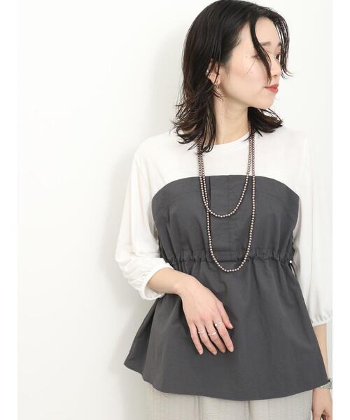 Samansa Mos2 blue（サマンサモスモスブルー）の「ドッキングドロストプルオーバー（Tシャツ/カットソー・レディース・キナリ/ブラック/チャコールグレー・F）」の14枚目の写真