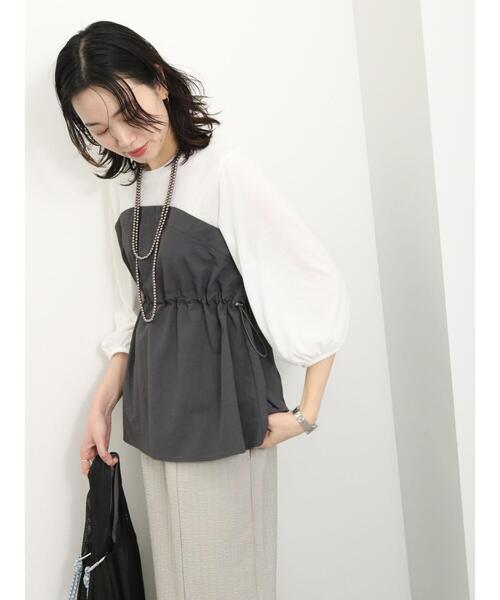 Samansa Mos2 blue（サマンサモスモスブルー）の「ドッキングドロストプルオーバー（Tシャツ/カットソー・レディース・キナリ/ブラック/チャコールグレー・F）」の13枚目の写真