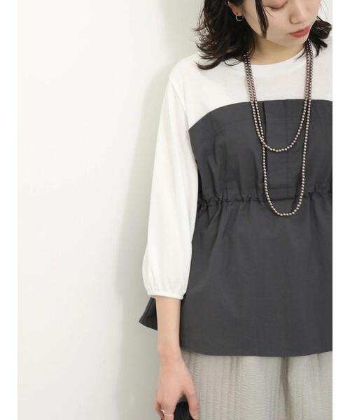 Samansa Mos2 blue（サマンサモスモスブルー）の「ドッキングドロストプルオーバー（Tシャツ/カットソー・レディース・キナリ/ブラック/チャコールグレー・F）」の12枚目の写真