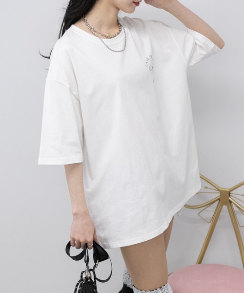 pumpkin port(パンプキンポート)の「リボンプリントBIGサイズ半袖 Tシャツ(Tシャツ/カットソー・レディース・ホワイト/チャコールグレー/グレー・FREE)」の9枚目の写真