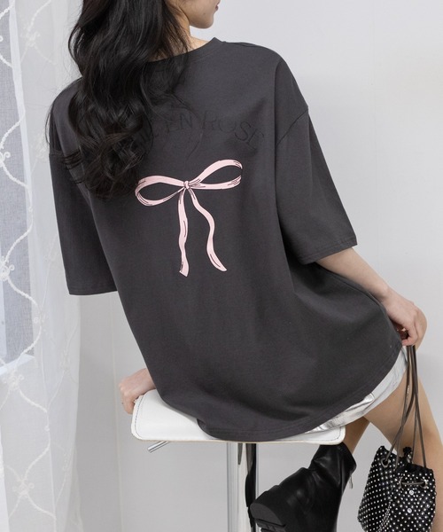 pumpkin port(パンプキンポート)の「リボンプリントBIGサイズ半袖 Tシャツ(Tシャツ/カットソー・レディース・ホワイト/チャコールグレー/グレー・FREE)」の11枚目の写真