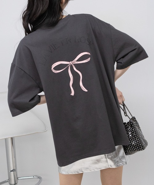 pumpkin port(パンプキンポート)の「リボンプリントBIGサイズ半袖 Tシャツ(Tシャツ/カットソー・レディース・ホワイト/チャコールグレー/グレー・FREE)」の13枚目の写真