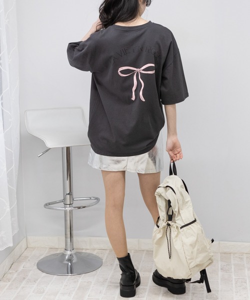 pumpkin port(パンプキンポート)の「リボンプリントBIGサイズ半袖 Tシャツ(Tシャツ/カットソー・レディース・ホワイト/チャコールグレー/グレー・FREE)」の14枚目の写真