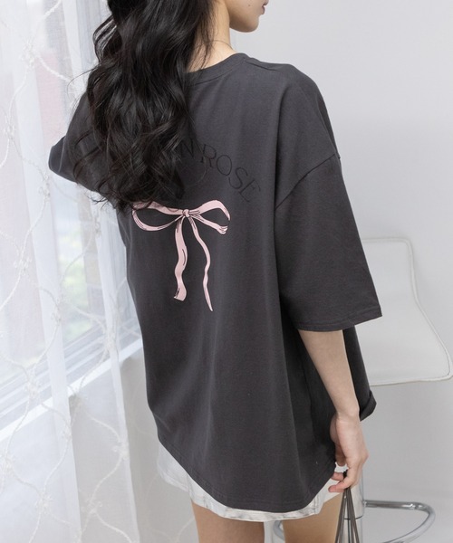 pumpkin port(パンプキンポート)の「リボンプリントBIGサイズ半袖 Tシャツ(Tシャツ/カットソー・レディース・ホワイト/チャコールグレー/グレー・FREE)」の16枚目の写真