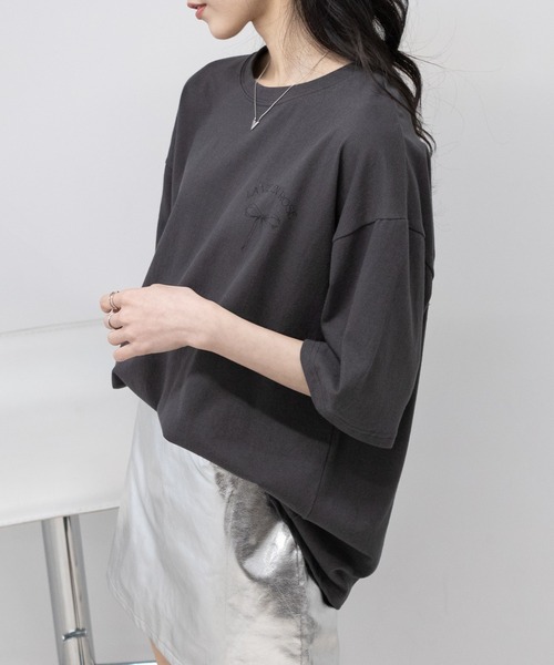 pumpkin port(パンプキンポート)の「リボンプリントBIGサイズ半袖 Tシャツ(Tシャツ/カットソー・レディース・ホワイト/チャコールグレー/グレー・FREE)」の17枚目の写真