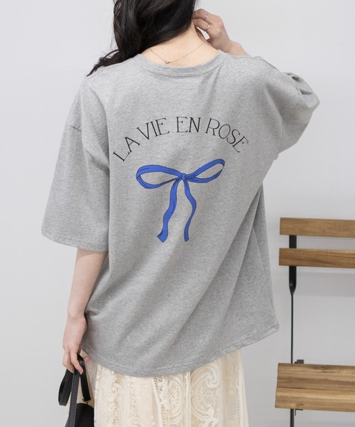 pumpkin port(パンプキンポート)の「リボンプリントBIGサイズ半袖 Tシャツ(Tシャツ/カットソー・レディース・ホワイト/チャコールグレー/グレー・FREE)」の19枚目の写真