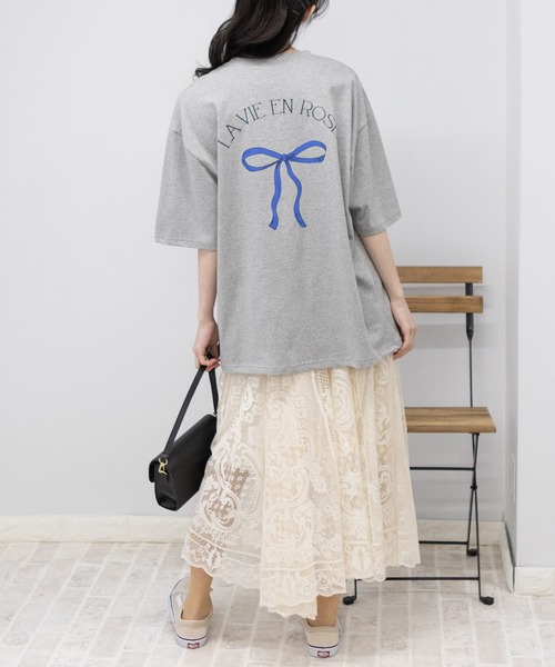 pumpkin port(パンプキンポート)の「リボンプリントBIGサイズ半袖 Tシャツ(Tシャツ/カットソー・レディース・ホワイト/チャコールグレー/グレー・FREE)」の20枚目の写真
