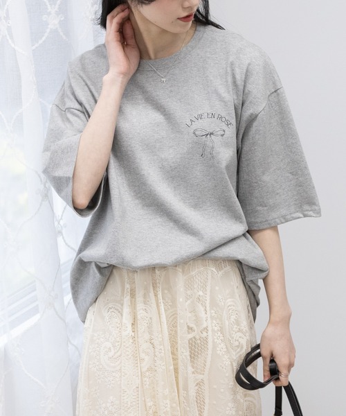 pumpkin port(パンプキンポート)の「リボンプリントBIGサイズ半袖 Tシャツ(Tシャツ/カットソー・レディース・ホワイト/チャコールグレー/グレー・FREE)」の21枚目の写真