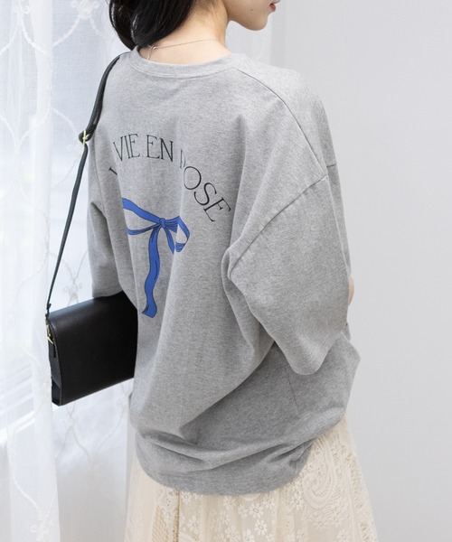 pumpkin port(パンプキンポート)の「リボンプリントBIGサイズ半袖 Tシャツ(Tシャツ/カットソー・レディース・ホワイト/チャコールグレー/グレー・FREE)」の22枚目の写真