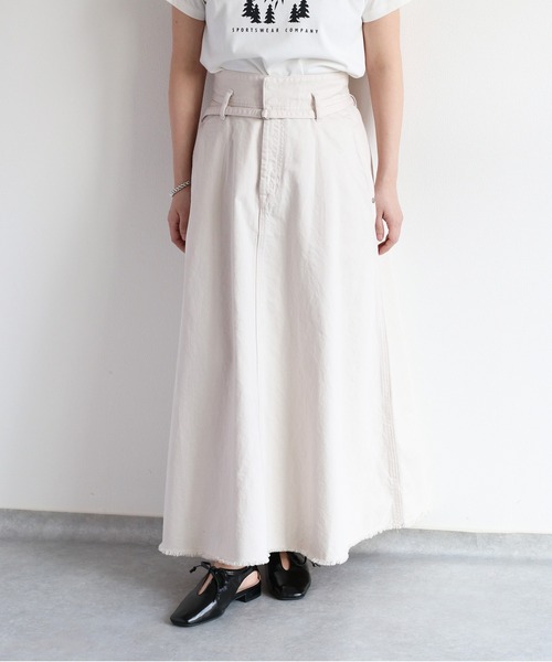 cepo（セポ）の「カラーデニムロングフレアースカート（スカート・レディース・オフホワイト/オリーブ・L/M/S）」の4枚目の写真