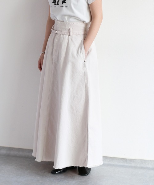 cepo（セポ）の「カラーデニムロングフレアースカート（スカート・レディース・オフホワイト/オリーブ・L/M/S）」の7枚目の写真