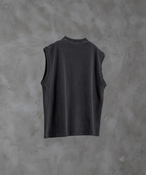 heavy cotton vintage like retro rock logo damage sleeve less T