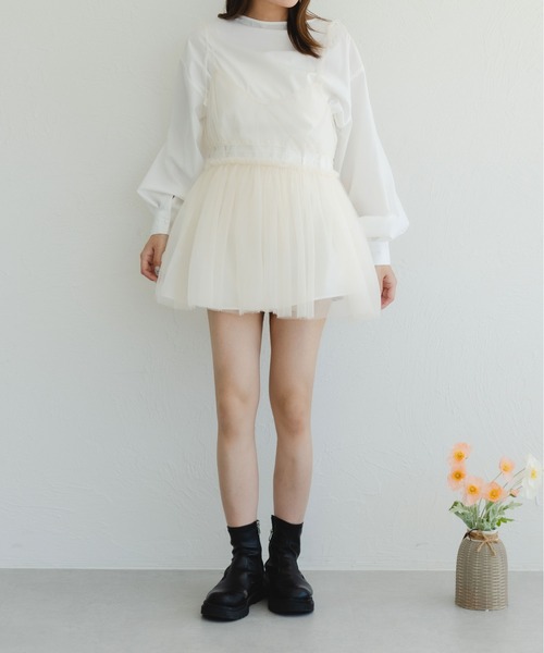 fupel（フぺル）の「シャーリングチュールキャミチュニック（キャミソール・レディース・アイボリー/ブラック・FREE）」の7枚目の写真