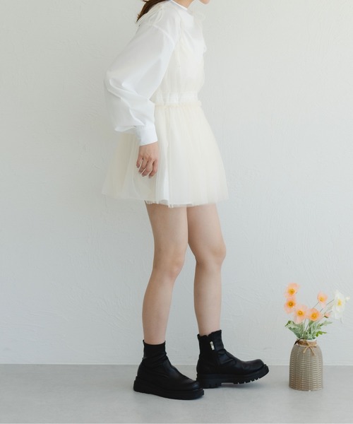 fupel（フぺル）の「シャーリングチュールキャミチュニック（キャミソール・レディース・アイボリー/ブラック・FREE）」の8枚目の写真