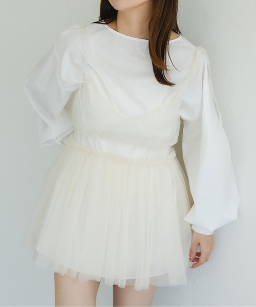 fupel（フぺル）の「シャーリングチュールキャミチュニック（キャミソール・レディース・アイボリー/ブラック・FREE）」の3枚目の写真