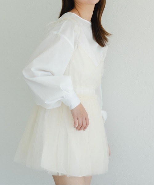 fupel（フぺル）の「シャーリングチュールキャミチュニック（キャミソール・レディース・アイボリー/ブラック・FREE）」の4枚目の写真