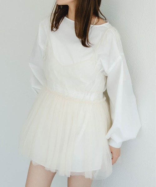 fupel（フぺル）の「シャーリングチュールキャミチュニック（キャミソール・レディース・アイボリー/ブラック・FREE）」の5枚目の写真