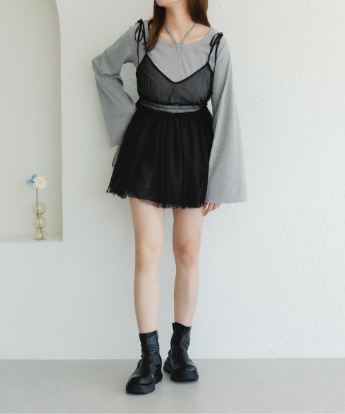 fupel（フぺル）の「シャーリングチュールキャミチュニック（キャミソール・レディース・アイボリー/ブラック・FREE）」の15枚目の写真