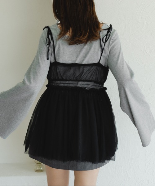 fupel（フぺル）の「シャーリングチュールキャミチュニック（キャミソール・レディース・アイボリー/ブラック・FREE）」の13枚目の写真