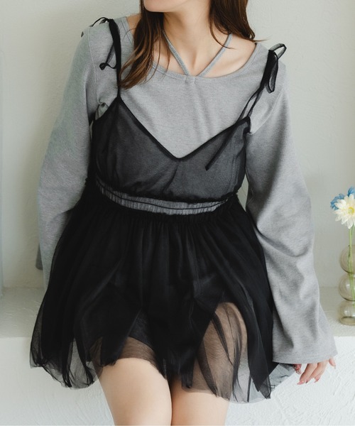 fupel（フぺル）の「シャーリングチュールキャミチュニック（キャミソール・レディース・アイボリー/ブラック・FREE）」の11枚目の写真