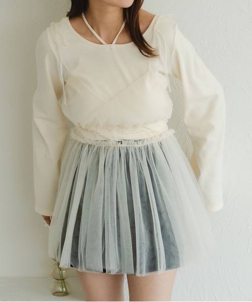 fupel（フぺル）の「シャーリングチュールキャミチュニック（キャミソール・レディース・アイボリー/ブラック・FREE）」の9枚目の写真