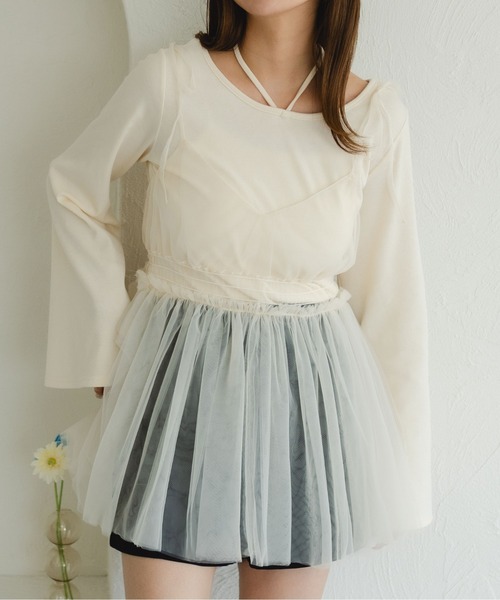 fupel（フぺル）の「シャーリングチュールキャミチュニック（キャミソール・レディース・アイボリー/ブラック・FREE）」の10枚目の写真