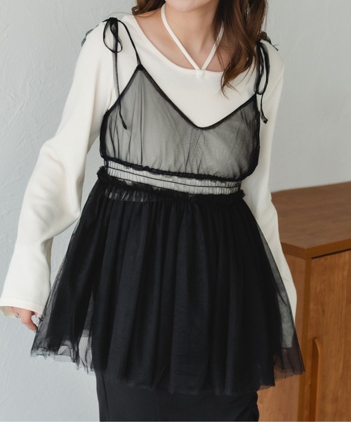 fupel（フぺル）の「シャーリングチュールキャミチュニック（キャミソール・レディース・アイボリー/ブラック・FREE）」の18枚目の写真