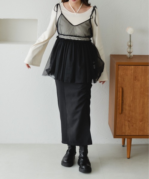 fupel（フぺル）の「シャーリングチュールキャミチュニック（キャミソール・レディース・アイボリー/ブラック・FREE）」の21枚目の写真