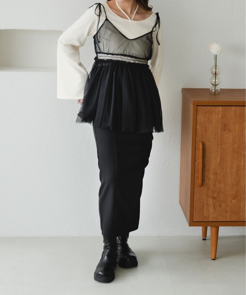 fupel（フぺル）の「シャーリングチュールキャミチュニック（キャミソール・レディース・アイボリー/ブラック・FREE）」の22枚目の写真