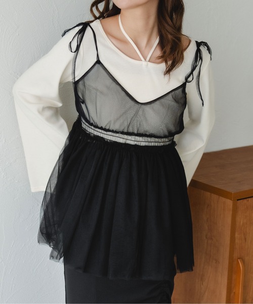 fupel（フぺル）の「シャーリングチュールキャミチュニック（キャミソール・レディース・アイボリー/ブラック・FREE）」の19枚目の写真