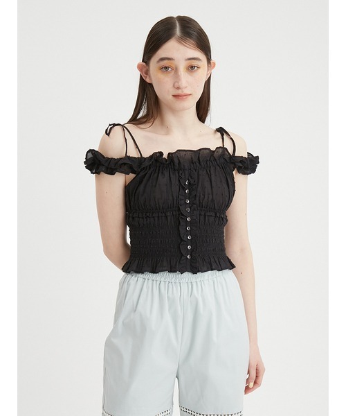 FURFUR（ファーファー）の「シャーリングギャザービスチェ（ベスト・レディース・ブラック/ホワイト/チェック・FREE）」の2枚目の写真