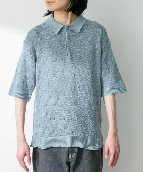 URBAN RESEARCH Sonny Label(アーバンリサーチサニーレーベル)の「リサイクルポリエステルニットポロシャツ(ニット/セーター・メンズ・ネイビー/ブルー系その他/ベージュ系その他・MEDIUM/LARGE)」の6枚目の写真