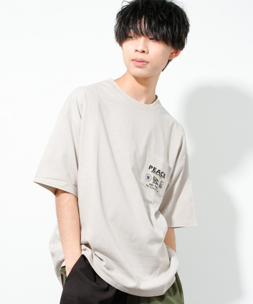 RAT EFFECT(ラットエフェクト)の「PEACEポケBIG Tシャツ(Tシャツ/カットソー・キッズ・チャコールグレー/オフホワイト/ブラック/ライトグレー・170/160/150/140/130)」の12枚目の写真