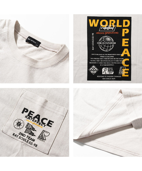 RAT EFFECT(ラットエフェクト)の「PEACEポケBIG Tシャツ(Tシャツ/カットソー・キッズ・チャコールグレー/オフホワイト/ブラック/ライトグレー・170/160/150/140/130)」の18枚目の写真