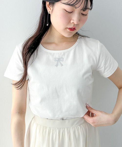Heather(ヘザー)の「ラインストーンリボンTEE 118728(Tシャツ/カットソー・レディース・ブラック/ピンク/ホワイト・FREE)」の2枚目の写真