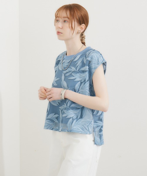 malla（マーラ）の「malla メッシュレース天竺プルオーバー（Tシャツ/カットソー・レディース・ホワイト/ブルー・FREE）」の20枚目の写真