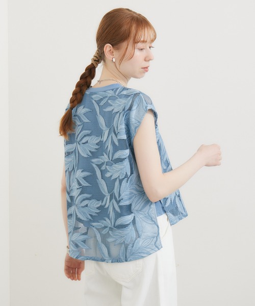 malla（マーラ）の「malla メッシュレース天竺プルオーバー（Tシャツ/カットソー・レディース・ホワイト/ブルー・FREE）」の12枚目の写真