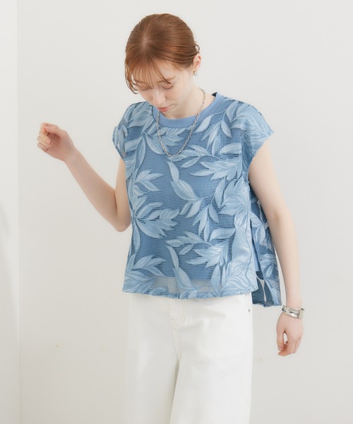 malla（マーラ）の「malla メッシュレース天竺プルオーバー（Tシャツ/カットソー・レディース・ホワイト/ブルー・FREE）」の13枚目の写真